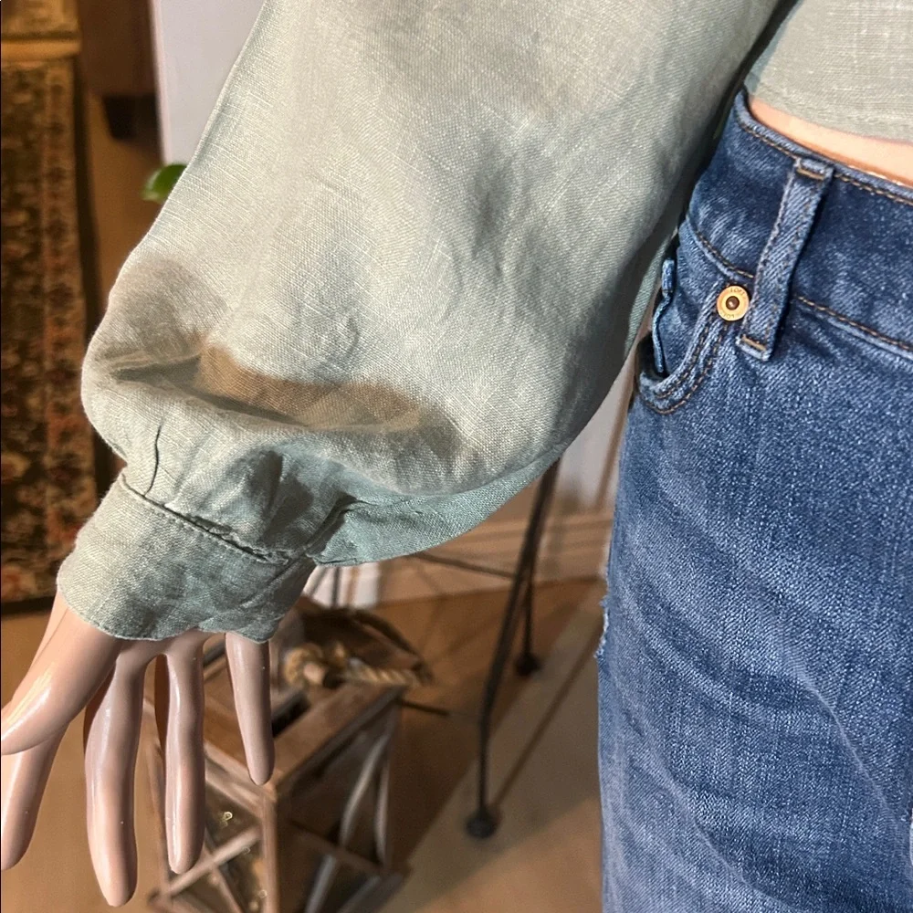NWT ZARA LINEN SIDE TIE BLOUSE L - Picture 5 of 14